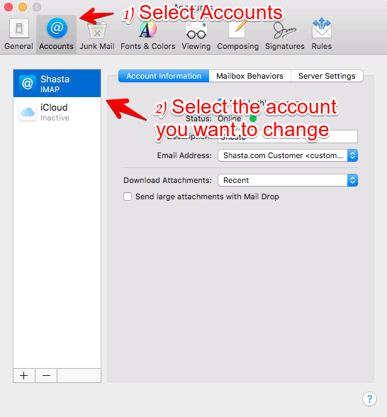 Mac Mail Modify Account Step 2